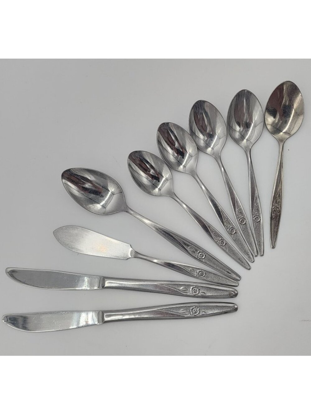 Utica Satin Rose Stainless USA Flatware Table & Tea Spoon Knife Butter VTG
